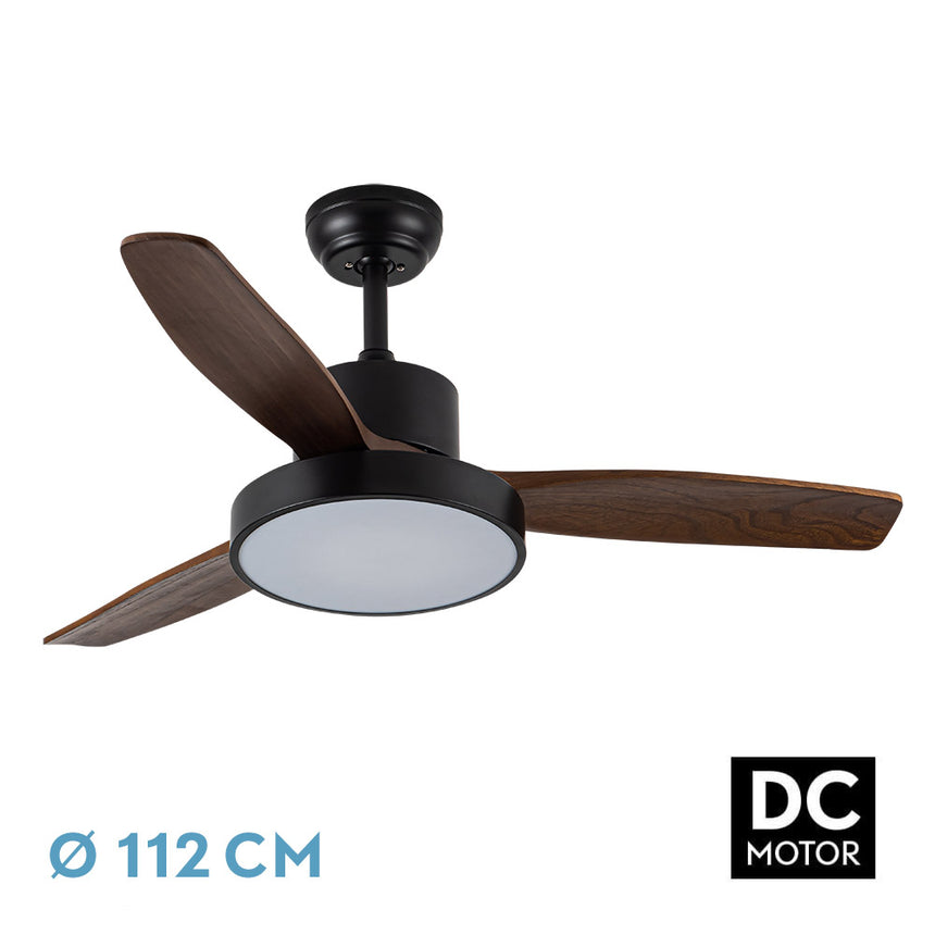 Ventilador de techo Fabrilamp Kavala LED negro roble 3 palas motor DC 3000-6000K Ø112cm 48W — vista 1