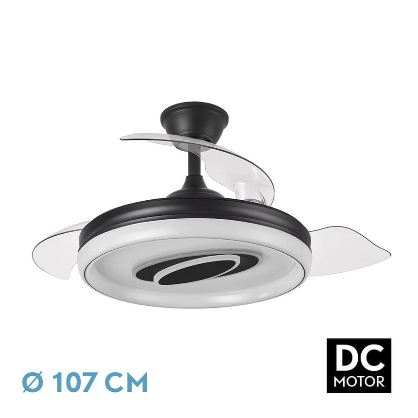 Ventilador de techo retráctil Fabrilamp Maracana LED negro 3 palas motor DC 3000-6500K Ø107cm 57W — vista 1
