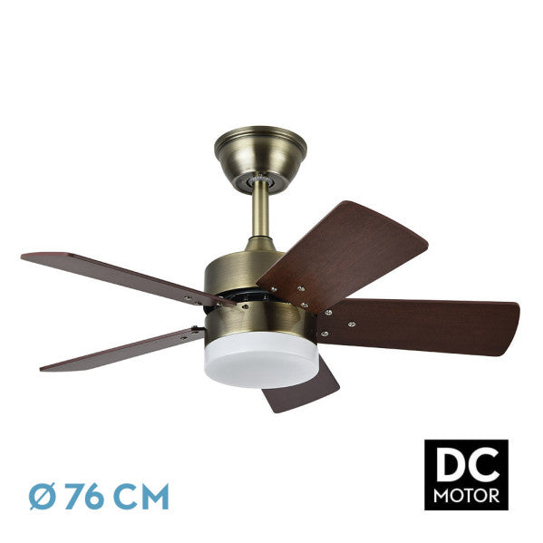 Ventilador de techo Fabrilamp Marta LED cuero cerezo nogal 5 palas motor DC Ø76cm 36W 175891536