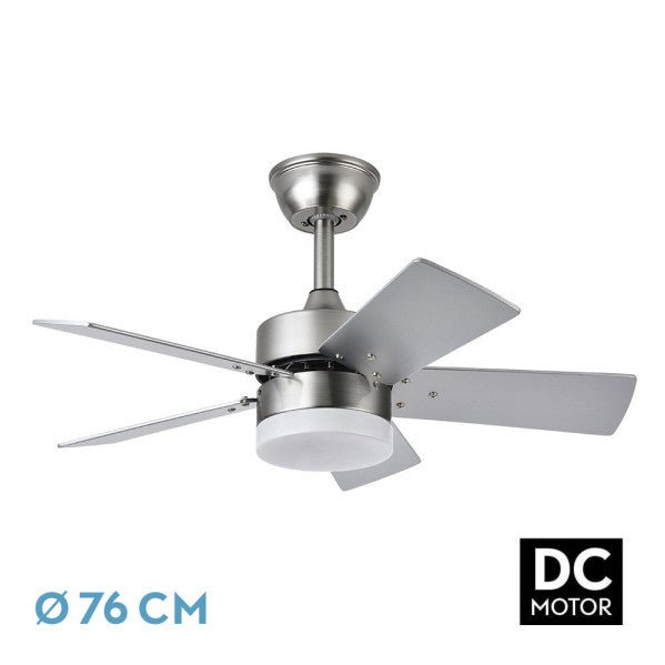 Ventilador de techo Fabrilamp Marta LED níquel haya plata 5 palas motor DC Ø76cm 36W 175891533