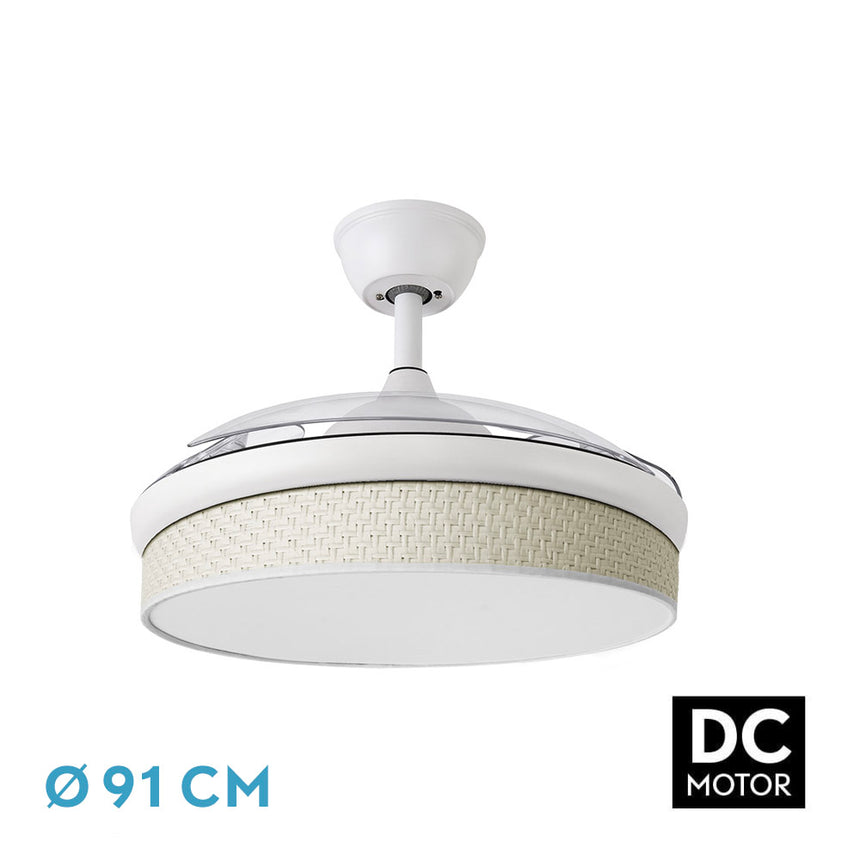 Ventilador de techo retráctil Fabrilamp Moda LED blanco cañizo 3 palas motor DC 3000-6000K Ø91cm 72W — vista 1