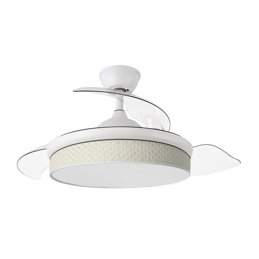 Ventilador de techo retráctil Fabrilamp Moda LED blanco cañizo 3 palas motor DC 3000-6000K Ø91cm 72W — vista 3