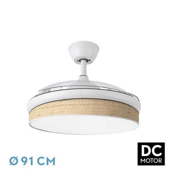Ventilador de techo retráctil Fabrilamp Moda LED blanco cañizo claro 3 palas motor DC Ø91cm 72W 212480601