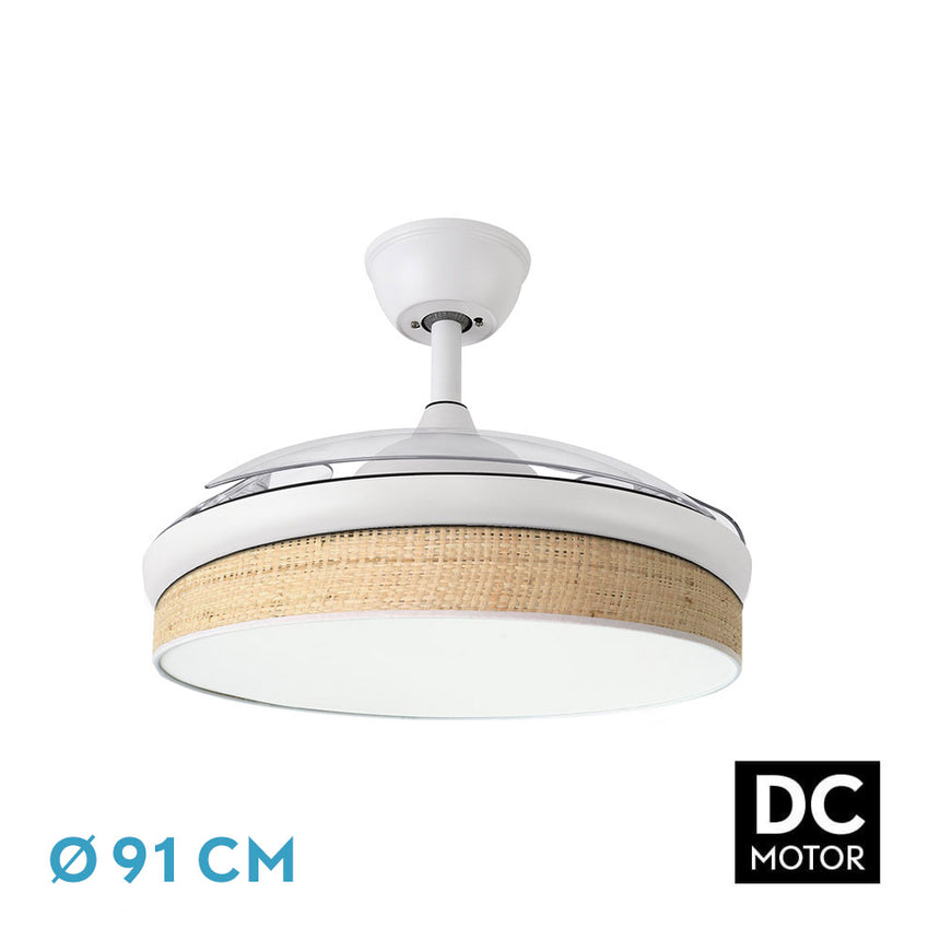 Ventilador de techo retráctil Fabrilamp Moda LED blanco cañizo claro 3 palas motor DC 3000-6000K — vista 1