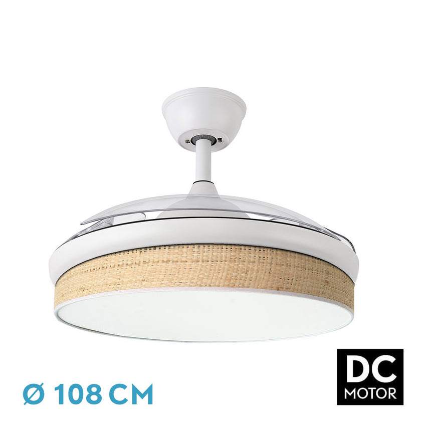 Ventilador de techo retráctil Fabrilamp Moda LED blanco cañizo claro 3 palas motor DC 3000-6000K — vista 4