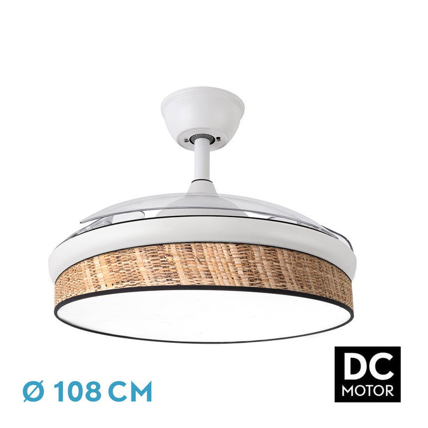 Ventilador de techo retráctil Fabrilamp Moda LED blanco cañizo oscuro 3 palas motor DC 3000-6000K — vista 4