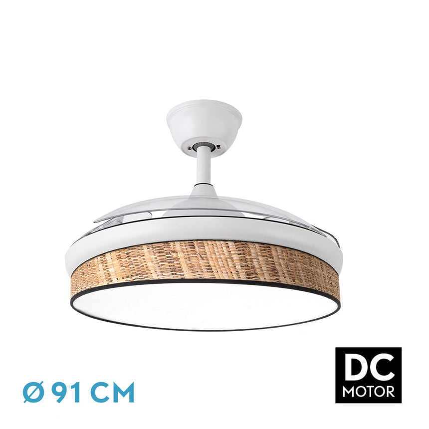 Ventilador de techo retráctil Fabrilamp Moda LED blanco cañizo oscuro 3 palas motor DC 3000-6000K — vista 1