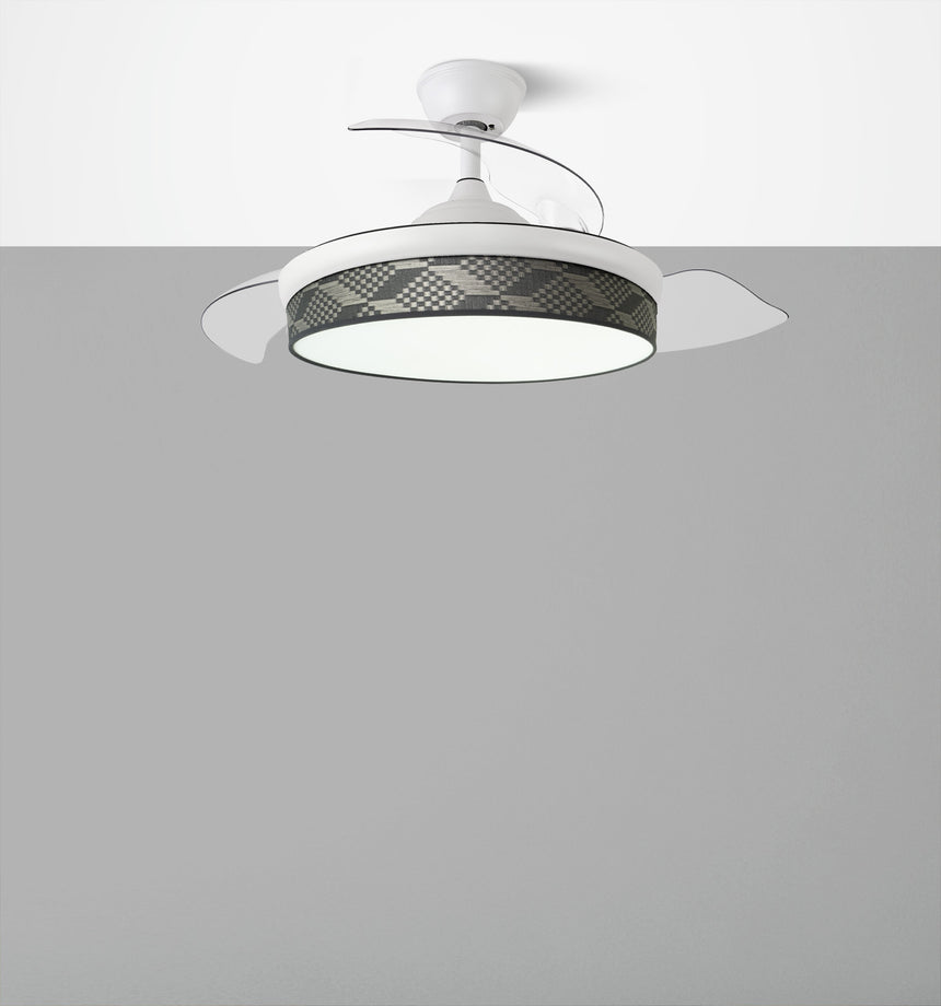 Ventilador de techo retráctil Fabrilamp Moda LED blanco tetris gris 3 palas motor DC 3000-6000K — vista 4