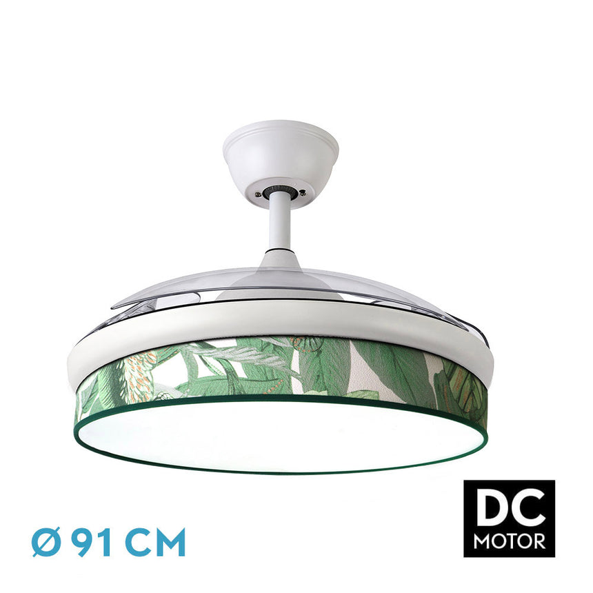 Ventilador de techo retráctil Fabrilamp Moda LED blanco verde 3 palas motor DC 3000-6000K Ø108cm 72W — vista 4