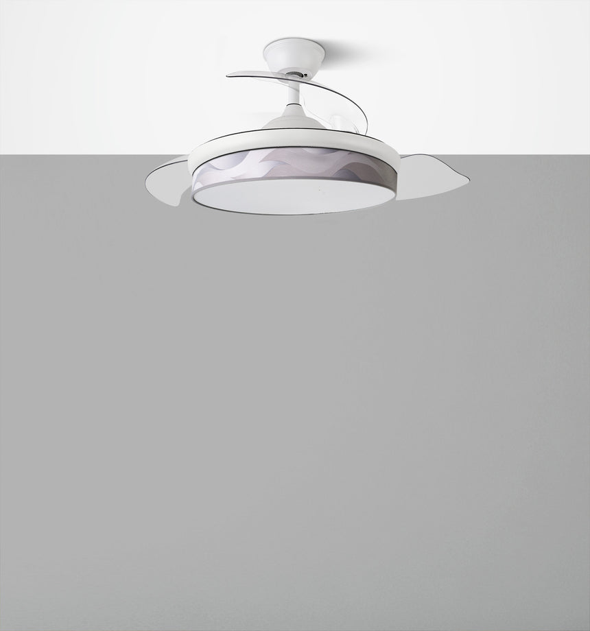 Ventilador de techo retráctil Fabrilamp Moda LED blanco ola gris 3 palas motor DC 3000-6000K Ø91cm — vista 4