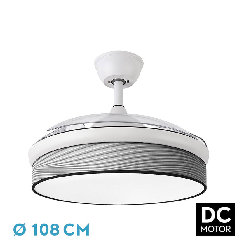 Ventilador de techo retráctil Fabrilamp Moda LED blanco surco gris 3 palas motor DC 3000-6000K — vista 1
