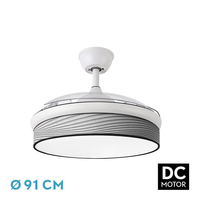 Ventilador de techo retráctil Fabrilamp Moda LED blanco surco gris 3 palas motor DC 3000-6000K — vista 1