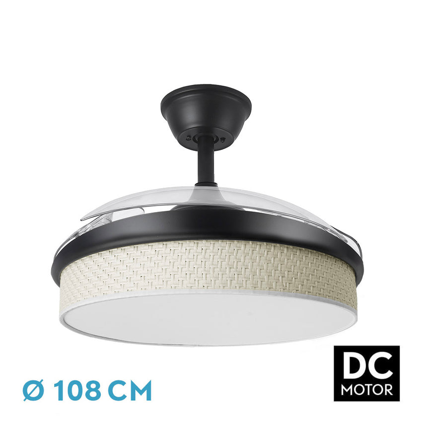 Ventilador de techo retráctil Fabrilamp Moda LED negro cañizo blanco 3 palas motor DC 3000-6000K — vista 1