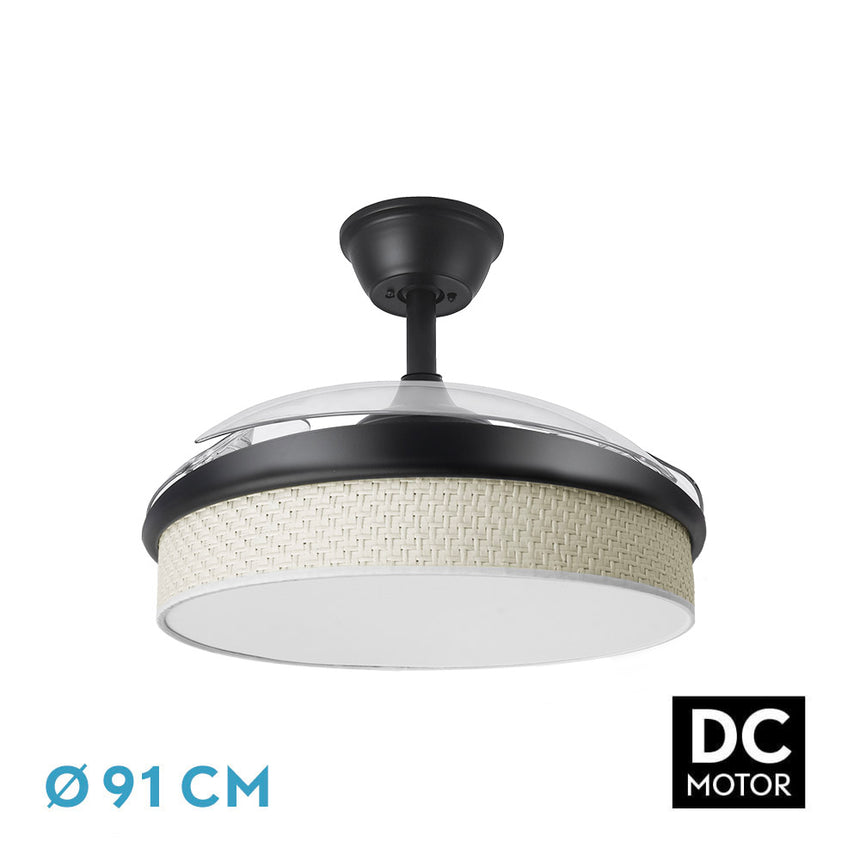 Ventilador de techo retráctil Fabrilamp Moda LED negro cañizo blanco 3 palas motor DC 3000-6000K — vista 1