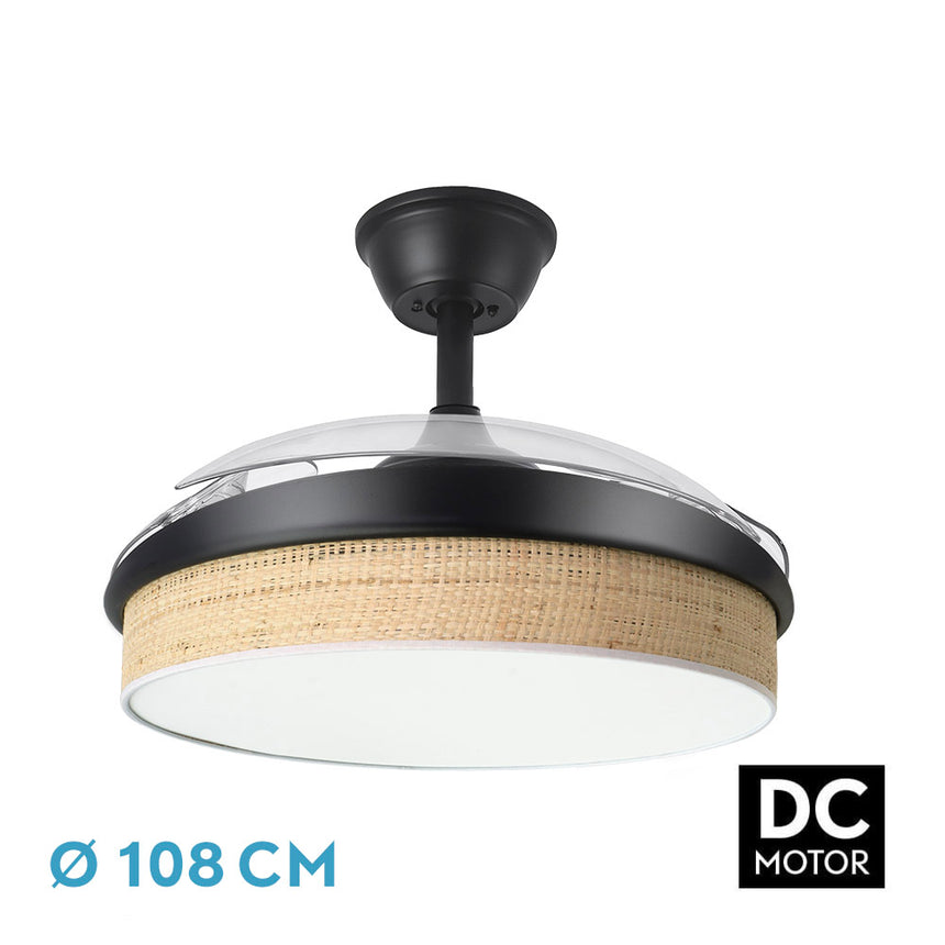 Ventilador de techo retráctil Fabrilamp Moda LED negro cañizo claro 3 palas motor DC 3000-6000K — vista 1