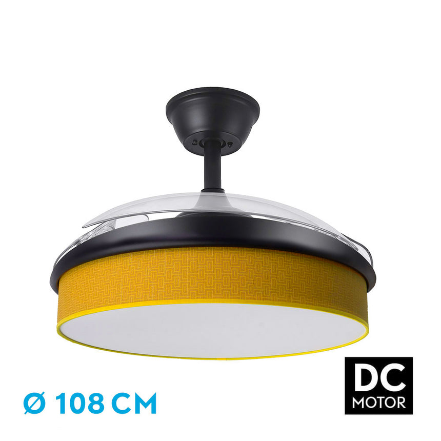 Ventilador de techo retráctil Fabrilamp Moda LED negro amarillo 3 palas motor DC 3000-6000K Ø108cm — vista 1