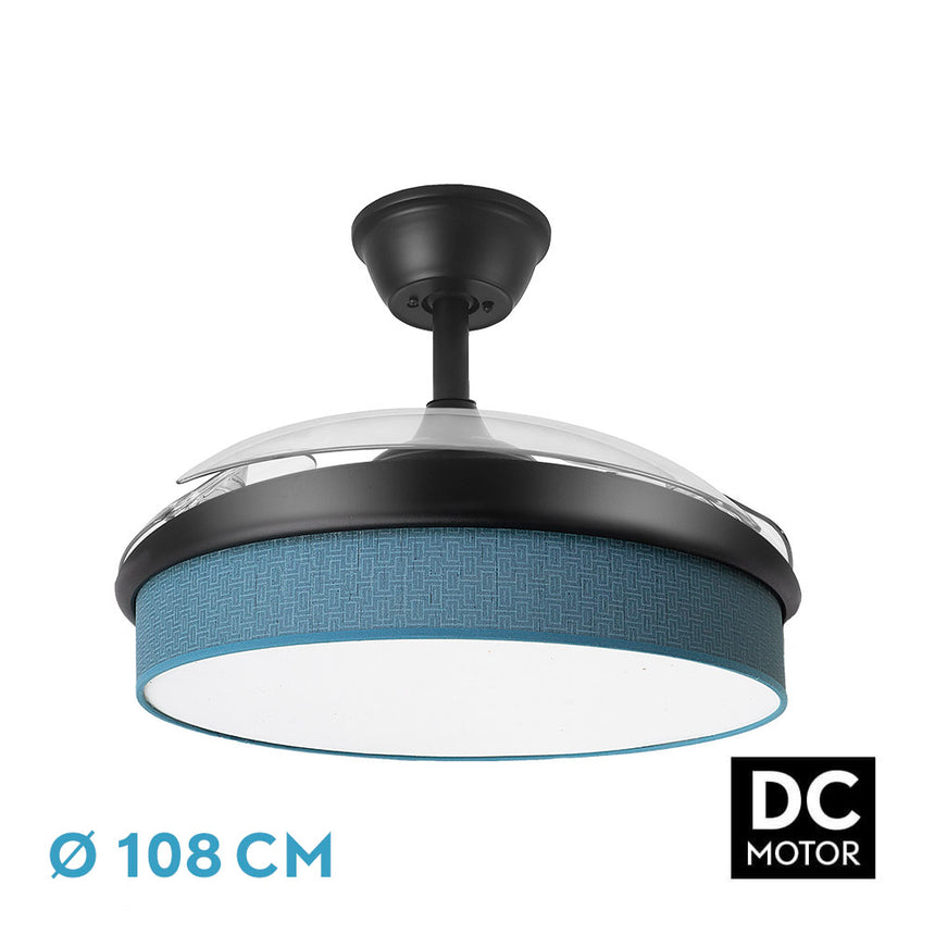 Ventilador de techo retráctil Fabrilamp Moda LED negro azul 3 palas motor DC 3000-6000K Ø108cm 72W — vista 1