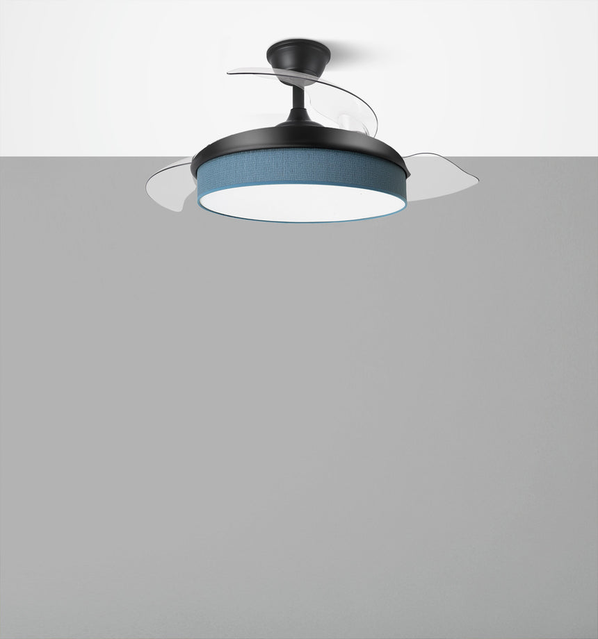 Ventilador de techo retráctil Fabrilamp Moda LED negro azul 3 palas motor DC 3000-6000K Ø91cm 72W — vista 4