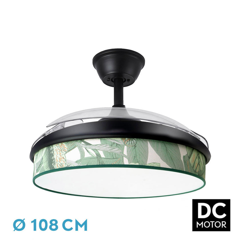 Ventilador de techo retráctil Fabrilamp Moda LED negro verde 3 palas motor DC 3000-6000K Ø91cm 72W — vista 5