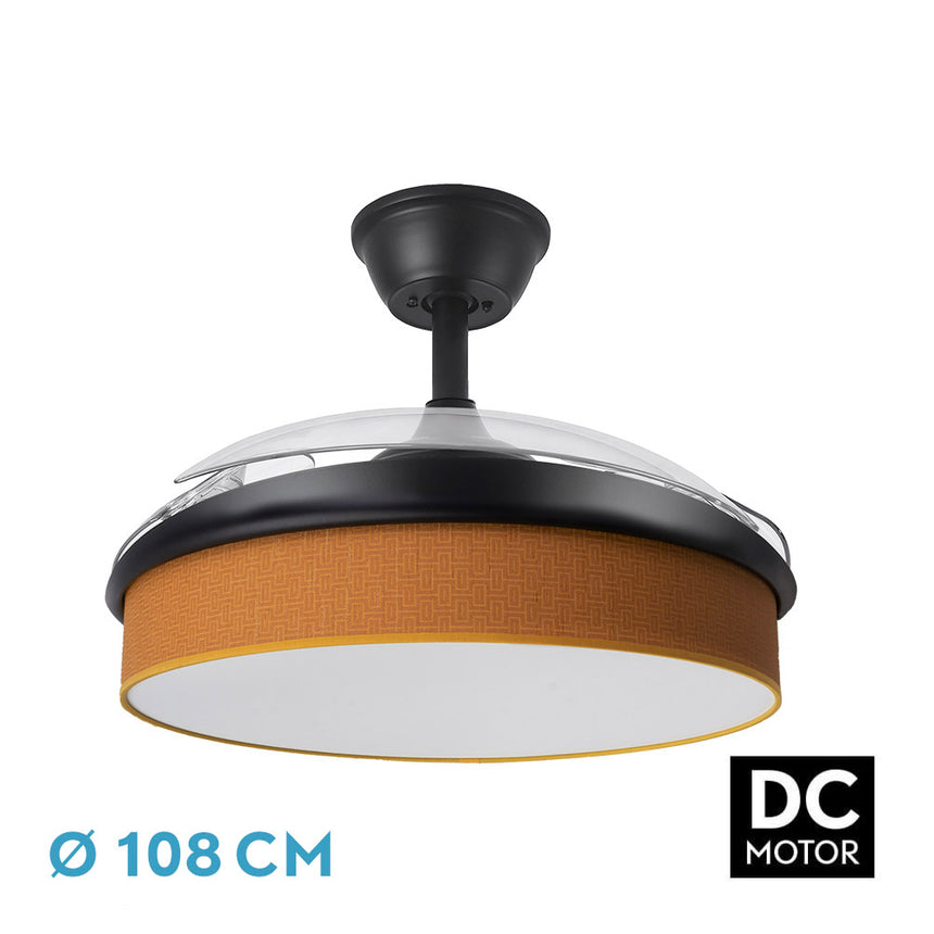 Ventilador de techo retráctil Fabrilamp Moda LED negro naranja 3 palas motor DC 3000-6000K Ø108cm — vista 1
