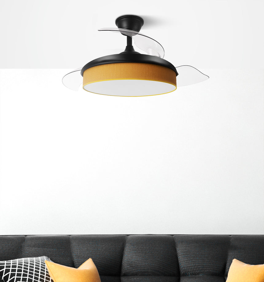 Ventilador de techo retráctil Fabrilamp Moda LED negro naranja 3 palas motor DC 3000-6000K Ø91cm 72W — vista 4
