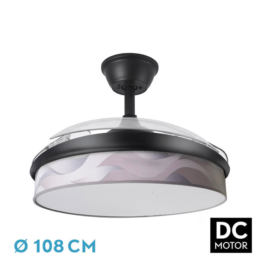 Ventilador de techo retráctil Fabrilamp Moda LED negro ola gris 3 palas motor DC 3000-6000K Ø108cm — vista 1
