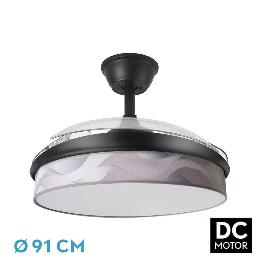 Ventilador de techo retráctil Fabrilamp Moda LED negro ola gris 3 palas motor DC 3000-6000K Ø91cm — vista 1