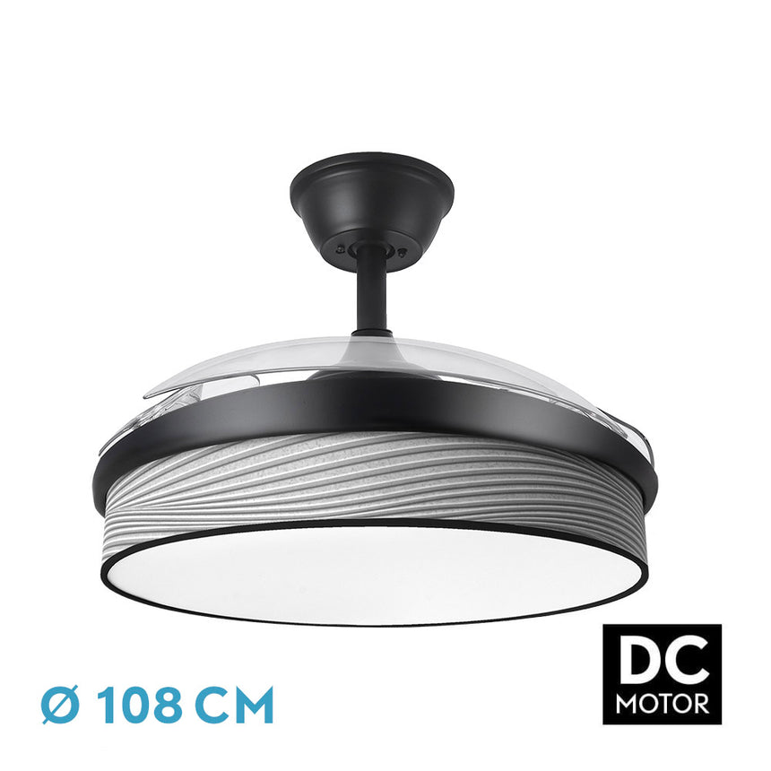 Ventilador de techo retráctil Fabrilamp Moda LED negro surco gris 3 palas motor DC 3000-6000K — vista 1