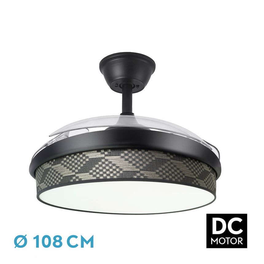 Ventilador de techo retráctil Fabrilamp Moda LED negro tetris gris 3 palas motor DC 3000-6000K — vista 1