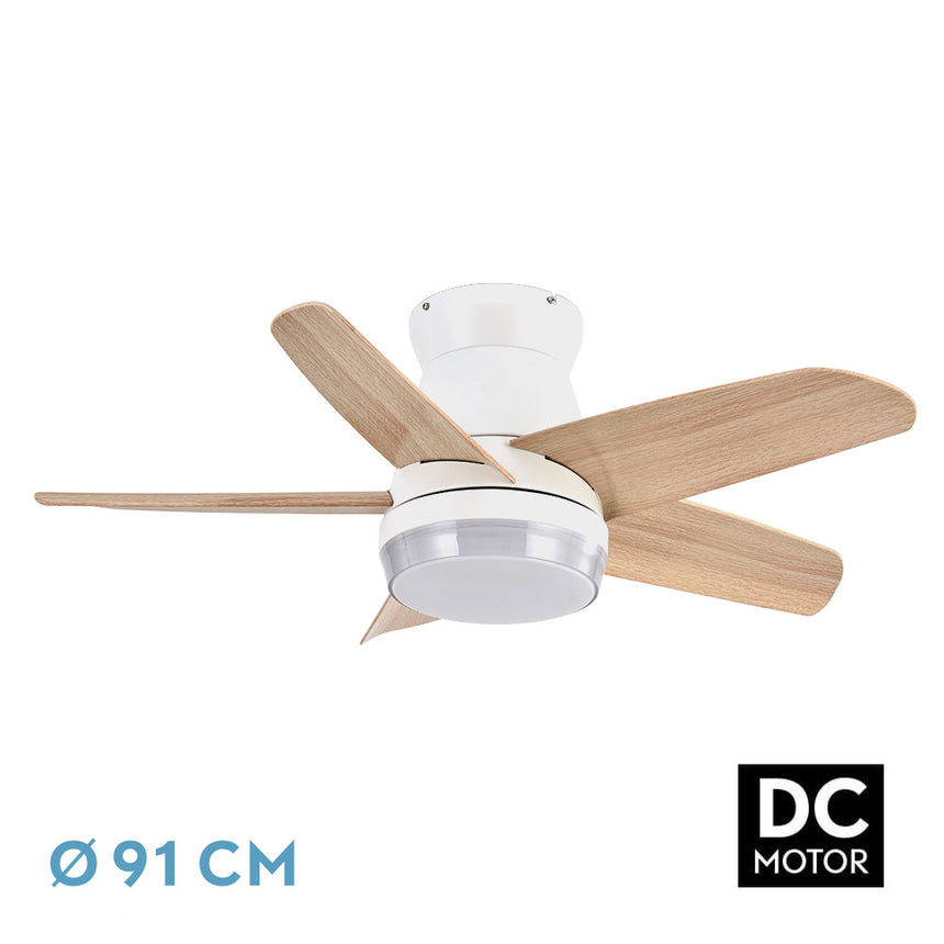 Ventilador de techo Fabrilamp Neutron LED blanco haya 5 palas motor DC 3000-6000K Ø91cm 24W — vista 1