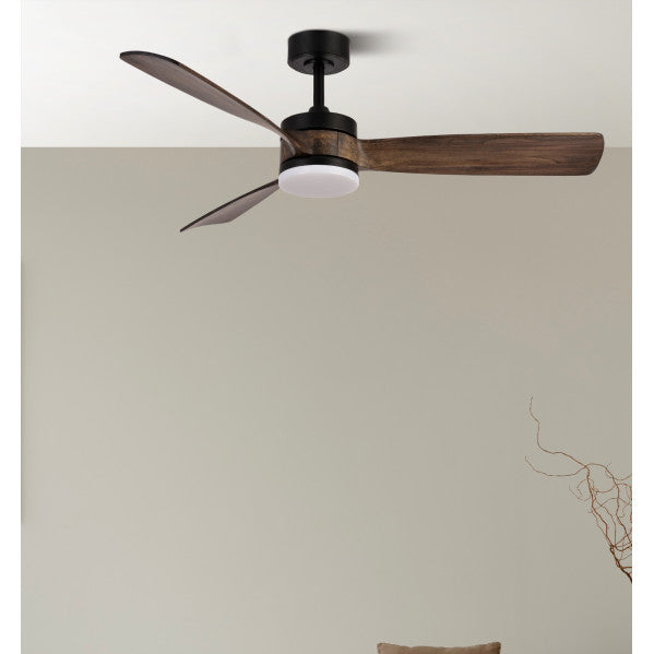 Ventilador de techo Fabrilamp Oriente LED negro roble 3 palas motor DC Ø132cm 26W 187991309