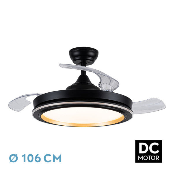 Ventilador de techo retráctil Fabrilamp Picolo LED negro dorado 3 palas motor DC Ø106cm 72W 206491309