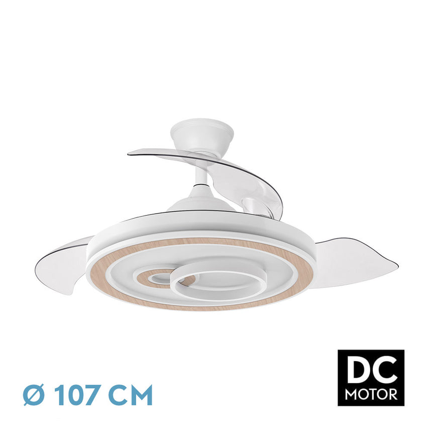 Ventilador de techo retráctil Fabrilamp Sultan LED blanco haya 3 palas motor DC 3000-6500K Ø107cm — vista 1