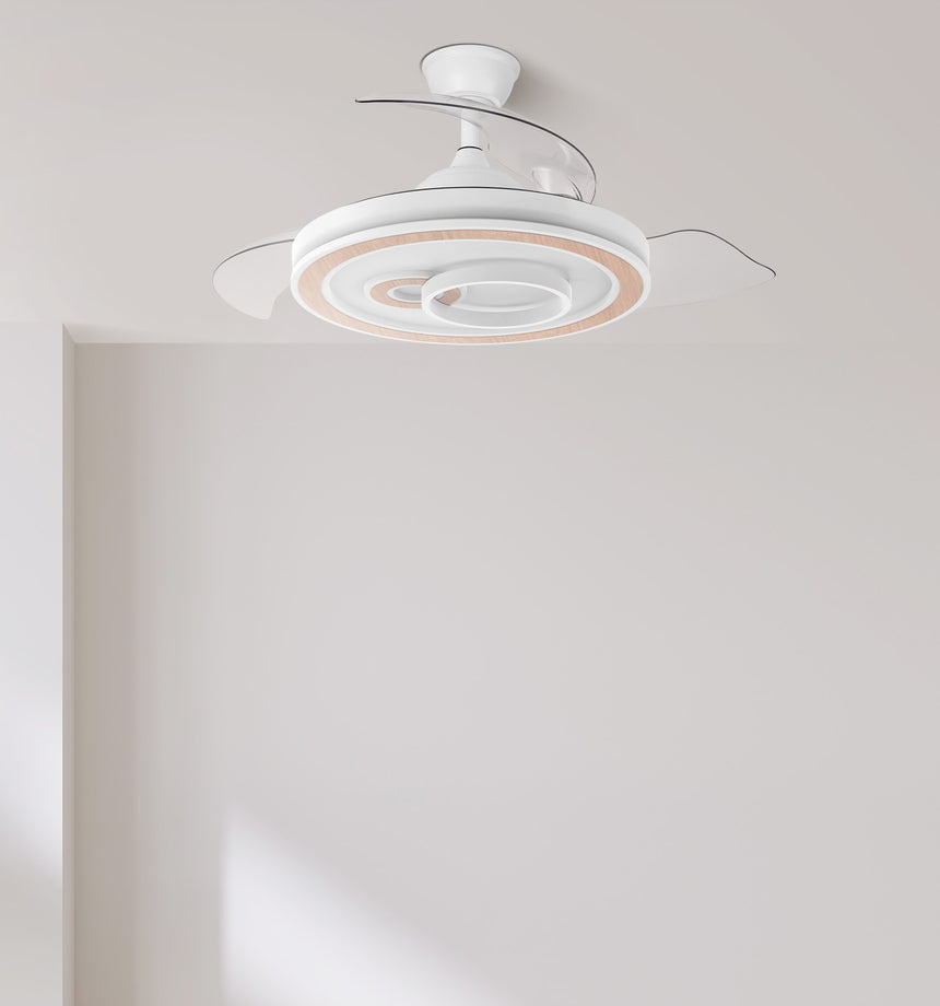Ventilador de techo retráctil Fabrilamp Sultan LED blanco haya 3 palas motor DC 3000-6500K Ø107cm — vista 5
