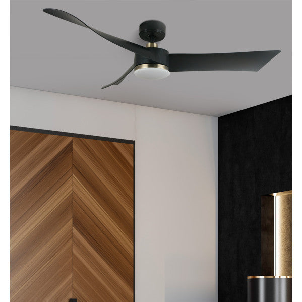 Ventilador de techo Fabrilamp Tempel LED negro cuero 3 palas motor DC Ø132cm 26W 187491373