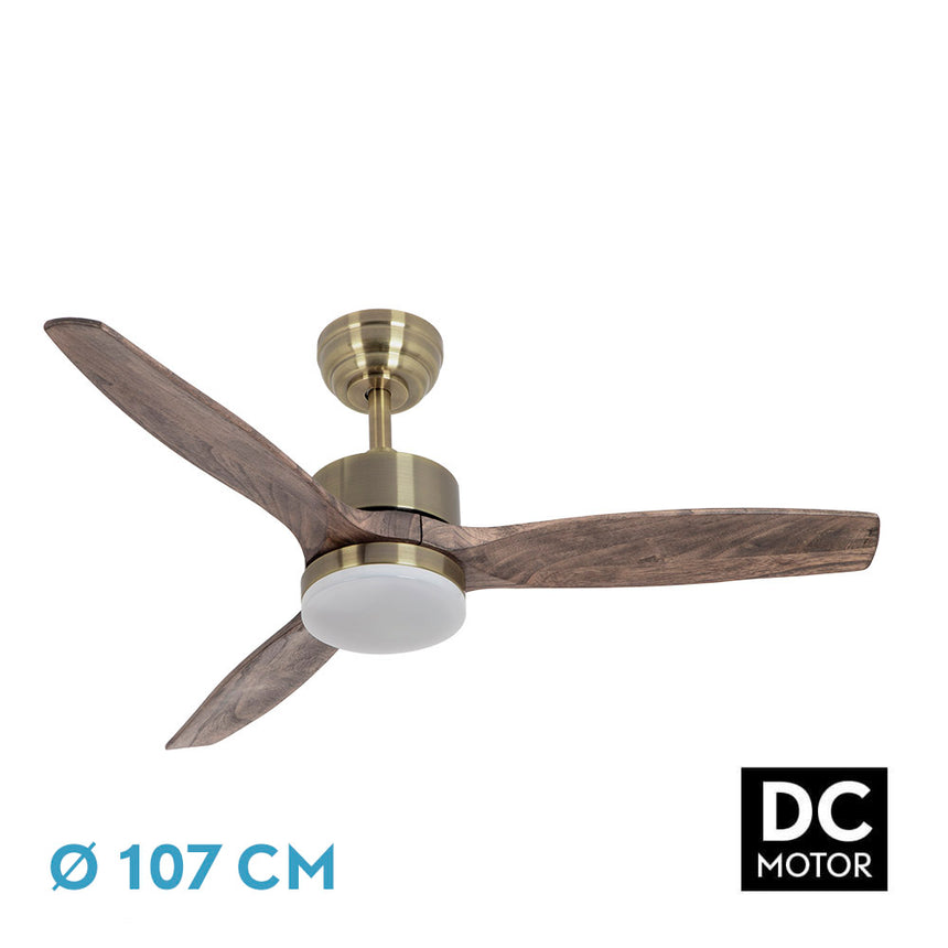 Ventilador de techo Fabrilamp Torino LED cuero roble 3 palas motor DC 3000-6500K Ø107cm 24W — vista 3