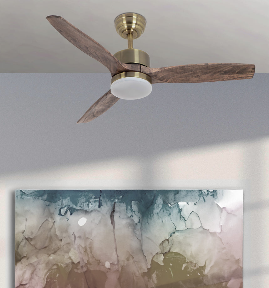 Ventilador de techo Fabrilamp Torino LED cuero roble 3 palas motor DC 3000-6500K Ø107cm 24W — vista 1