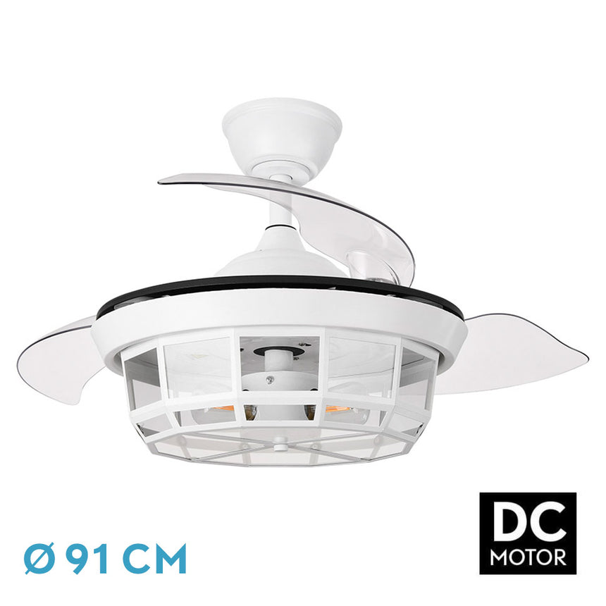 Ventilador de techo retráctil Fabrilamp Tornado LED blanco 3 palas motor DC Ø91cm — vista 1