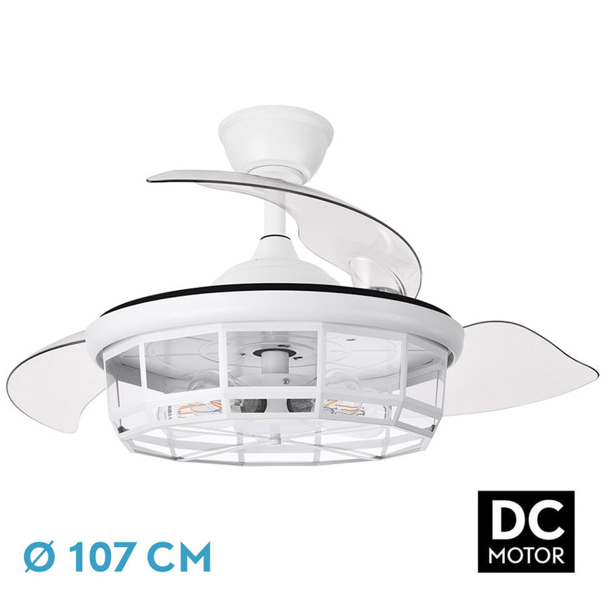 Ventilador de techo retráctil Fabrilamp Tornado LED blanco 3 palas motor DC Ø107cm — vista 1