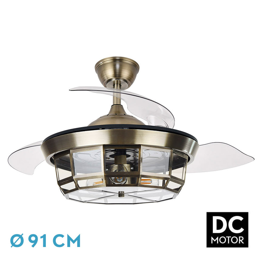 Ventilador de techo retráctil Fabrilamp Tornado LED cuero 3 palas motor DC Ø91cm — vista 1