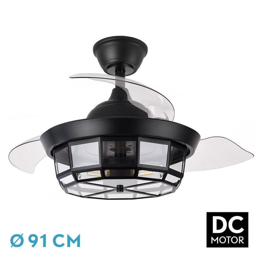 Ventilador de techo retráctil Fabrilamp Tornado LED negro 3 palas motor DC Ø91cm — vista 1