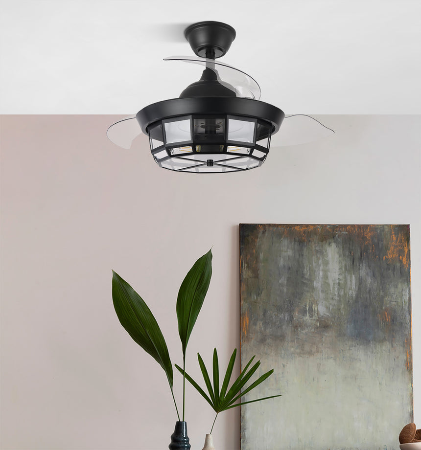 Ventilador de techo retráctil Fabrilamp Tornado LED negro 3 palas motor DC Ø91cm — vista 4