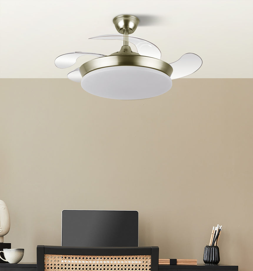 Ventilador de techo retráctil Fabrilamp Tridente LED cuero 4 palas motor DC 3000-6000K Ø91cm 59W — vista 4