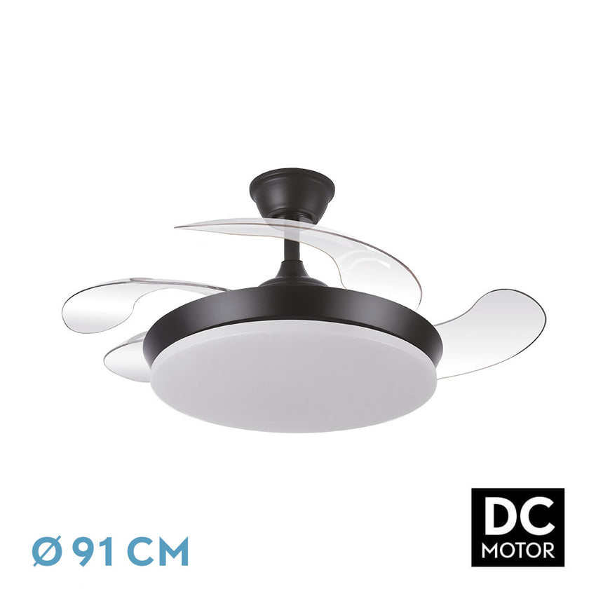 Ventilador de techo retráctil Fabrilamp Tridente LED negro 4 palas motor DC 3000-6000K Ø91cm 59W — vista 1
