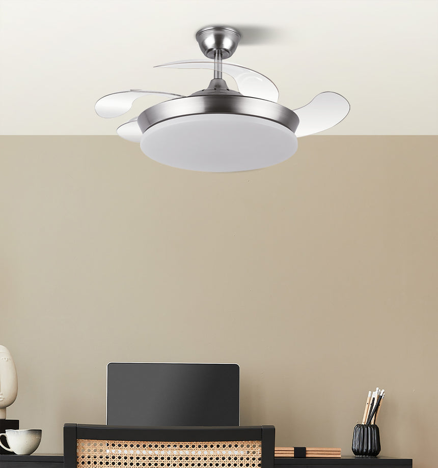 Ventilador de techo retráctil Fabrilamp Tridente LED níquel 4 palas motor DC 3000-6000K Ø91cm 59W — vista 4
