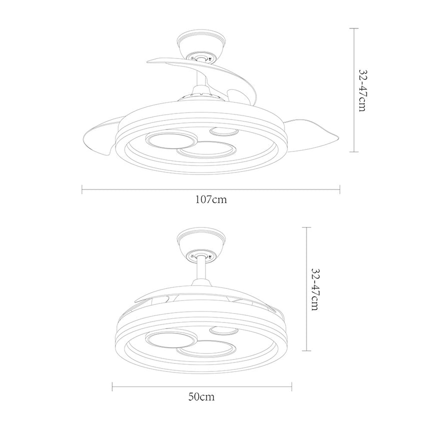 Ventilador de techo retráctil Fabrilamp Turia LED negro blanco 3 palas motor DC 3000-6000K Ø107cm — vista 6