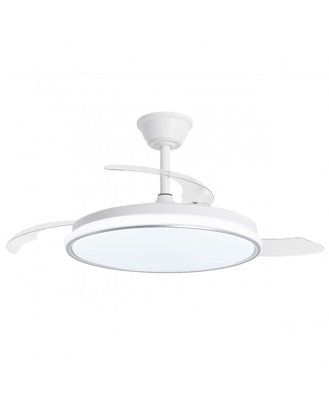Ventilador de techo retráctil con luz AJP Dublin LED madera clara 3 palas 3000-6500K Ø50cm 68W 16003