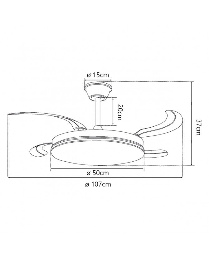 Ventilador de techo retráctil con luz AJP Ecos LED blanco 4 palas 3000-6500K Ø50cm 60W 11830
