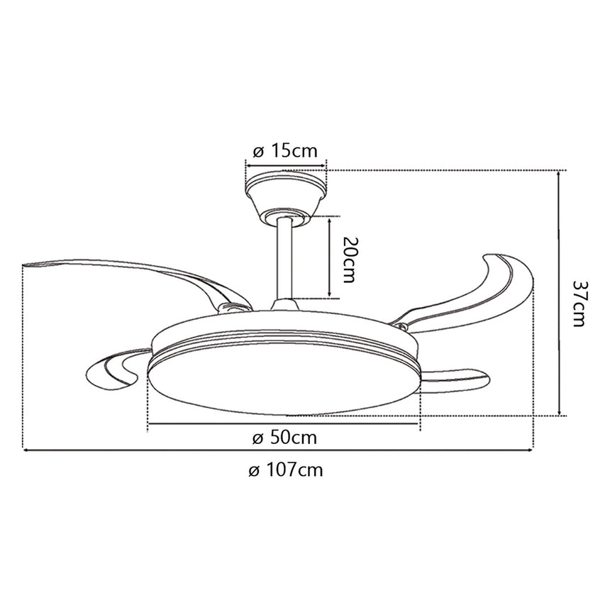 Ventilador de techo retráctil con luz AJP Korfu LED blanco 4 palas 3000-6000K 72W 16025 — vista 4
