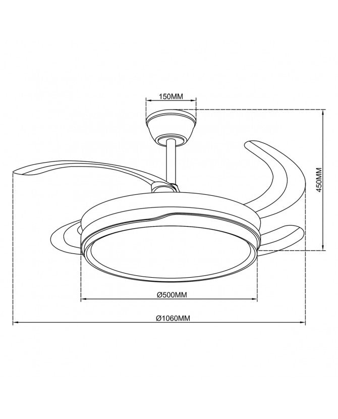 Ventilador de techo retráctil con luz AJP Lima LED blanco 3 palas 3000-6500K Ø50cm 50W 16007